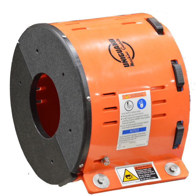 Orange Uniguard barrel style pump coupling guard