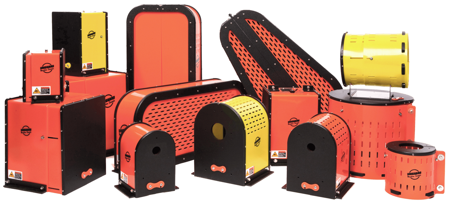 Orange and yellow Uniguard machine guard product range