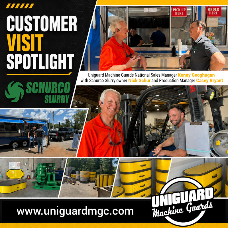 UniGuard National Sales Manager Kenny Geoghagan visiting Schurco Slurry with owner Nick Schur and Production Manager Casey Bryant.